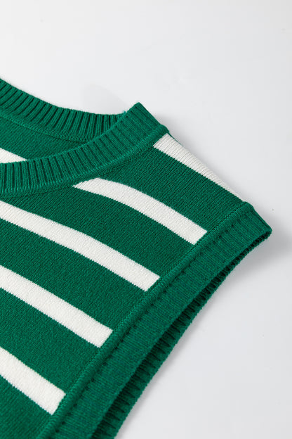 Green Striped Sleeveless Knit Sweater Vest Casual Top