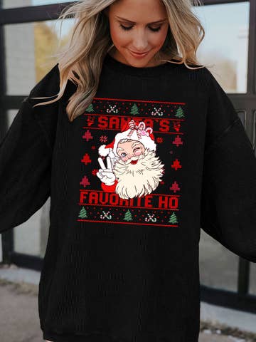 Santa Graphic Corded Christmas Pullover Sweatshirt