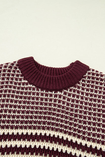 Red Stripe 3/4 Draped Sleeve Slouchy Sweater