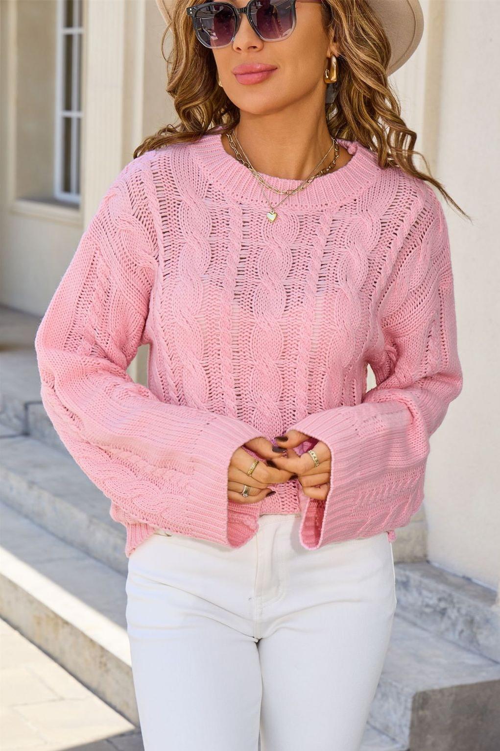 Cable Knit Pullover Sweater – Loose Fit Chunky Fall Knit
