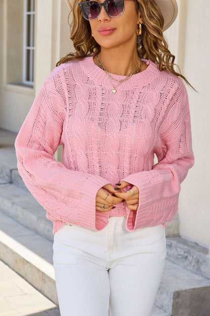 Cable Knit Pullover Sweater – Loose Fit Chunky Fall Knit