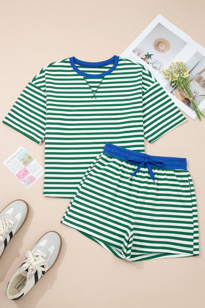 Striped Two Piece Lounge Set Womens Tee and Shorts