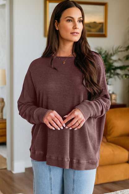 Waffle Knit Loose Long Sleeve Casual Top