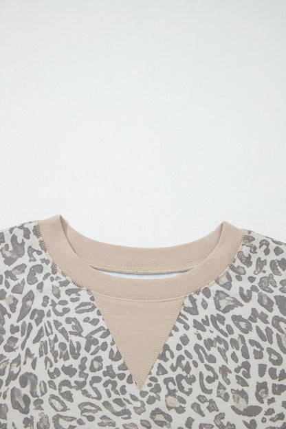 Leopard Print Long Sleeve Crew Neck Casual Sweatshirt
