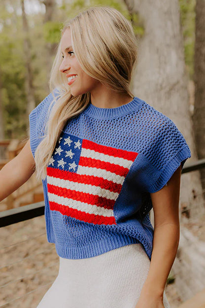 American Flag Knit Sweater Vest Patriotic Summer Top