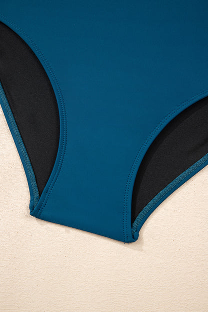 Navy Ricrac Trim Flared Spaghetti Strap Tankini Set