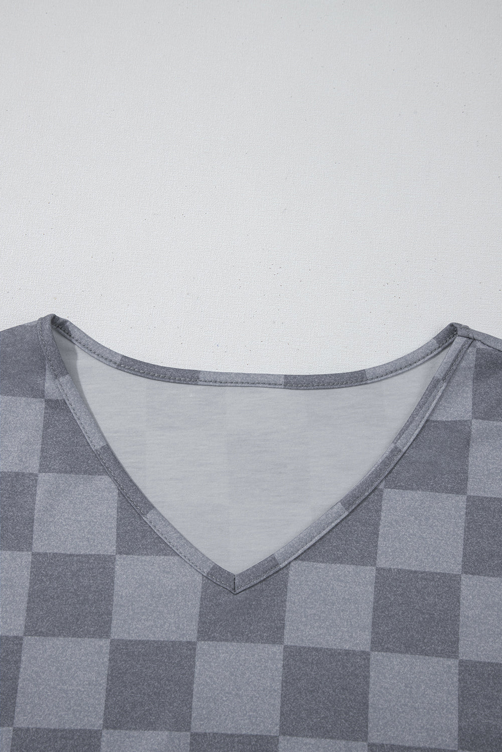 Beige Checkered Lounge Set V Neck Tee Shorts