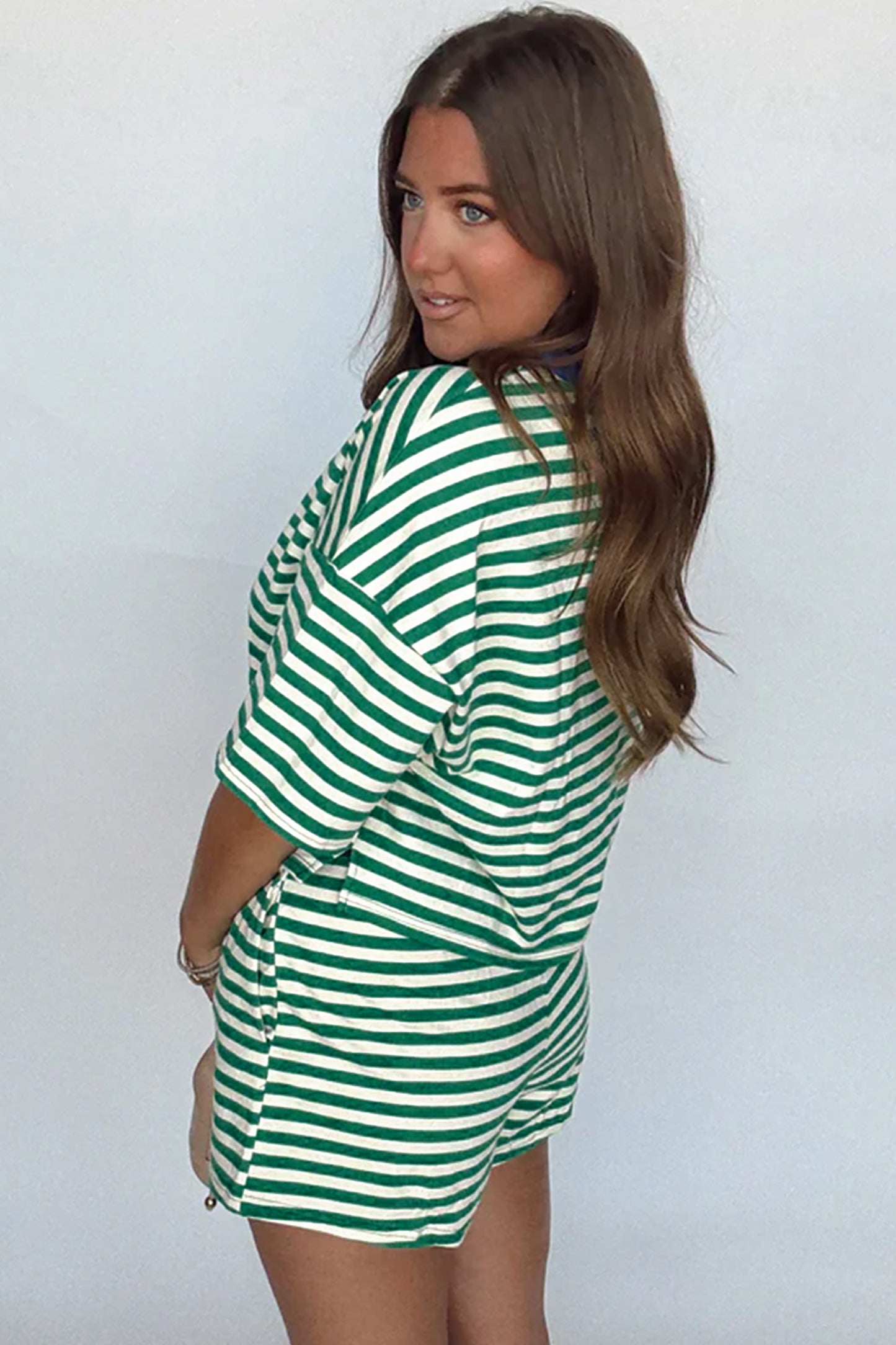 Striped Two Piece Lounge Set Womens Tee and Shorts