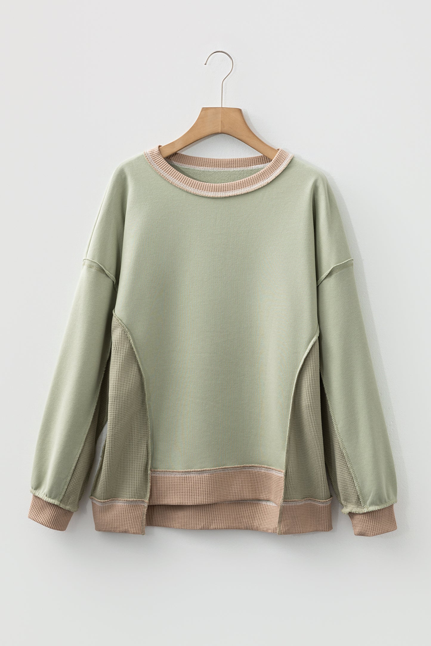 Color Block Patchwork Waffle Knit Oversized Sweatshirt