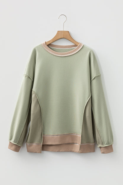 Color Block Patchwork Waffle Knit Oversized Sweatshirt