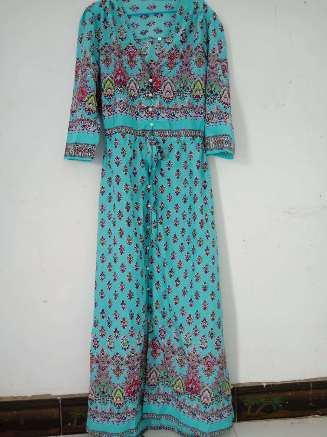 Boho Floral Maxi Dress V-Neck Tie Waist Beach Dress