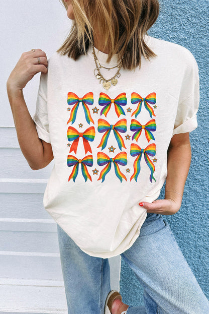 Rainbow Bow Graphic Pride Cotton Blend Casual Tee