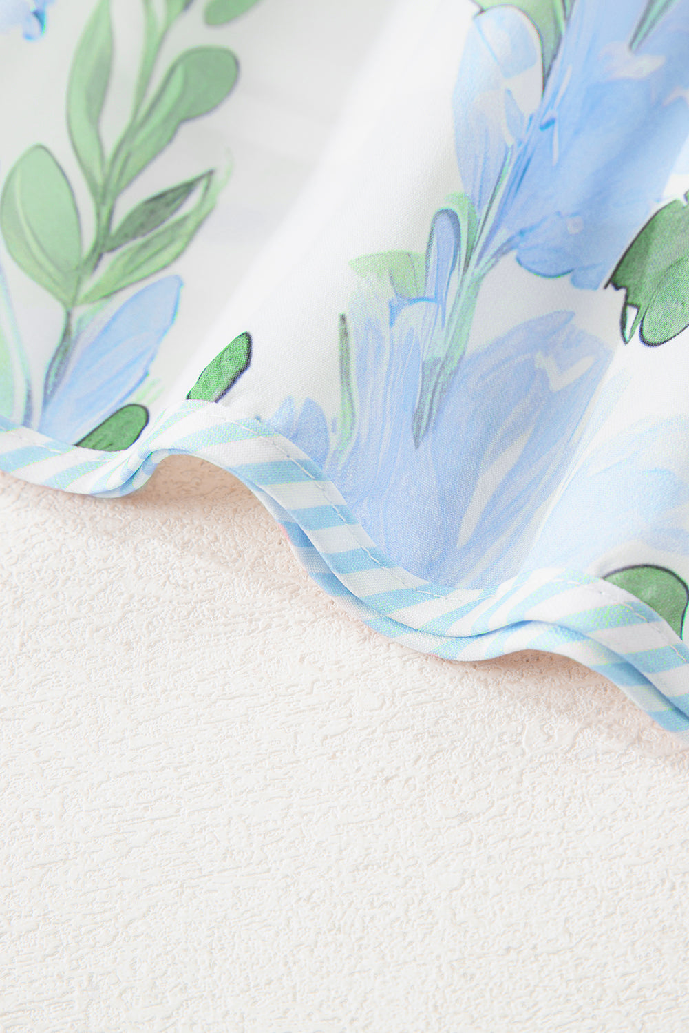 Sky Blue Floral Ruffle Sleeve Tie Neck Mini Dress