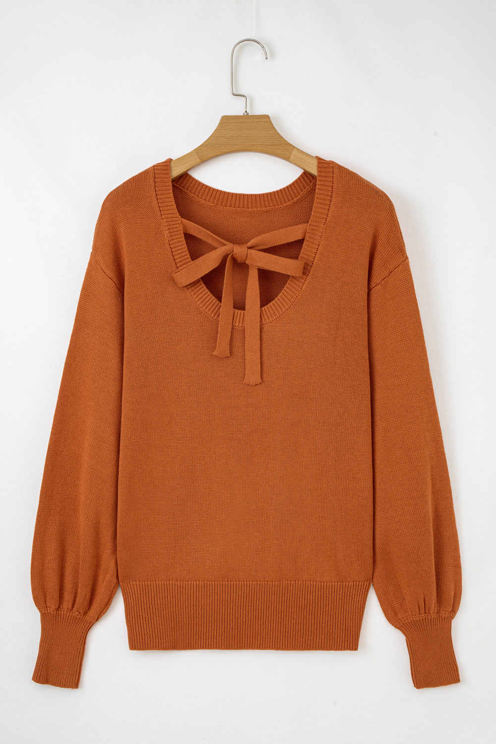 Gold Flame Drop Shoulder Solid Knit Ribbed Trim Sweater
