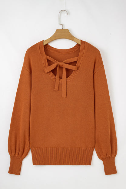 Gold Flame Drop Shoulder Solid Knit Ribbed Trim Sweater