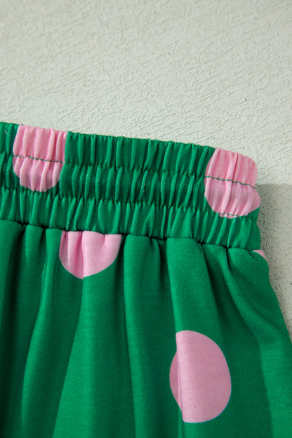 Green Polka Dot Lounge Set V Neck Tee and Shorts