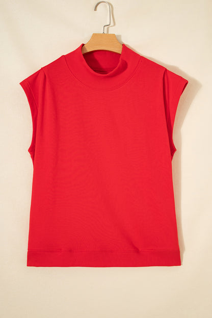 High Neck Cap Sleeve Loose Casual Top