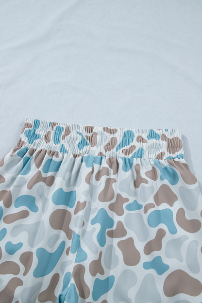 Sky Blue Western Camo Print High Waist Athleisure Shorts