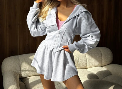 Women's Corset Cropped Zip-Up Hoodie Fleece Jacket