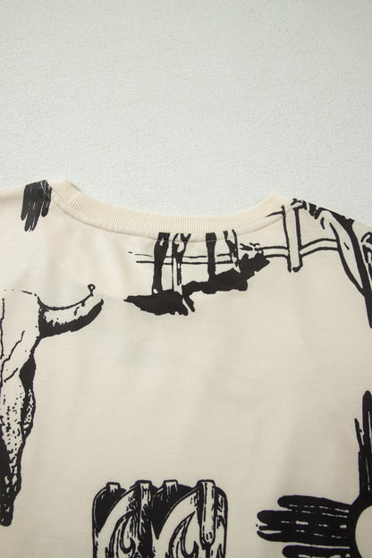 Beige Western Graphic Cowboy Boots Cactus Vintage Tee