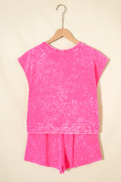 Mineral Wash Cotton Lounge Set Tee and Drawstring Shorts