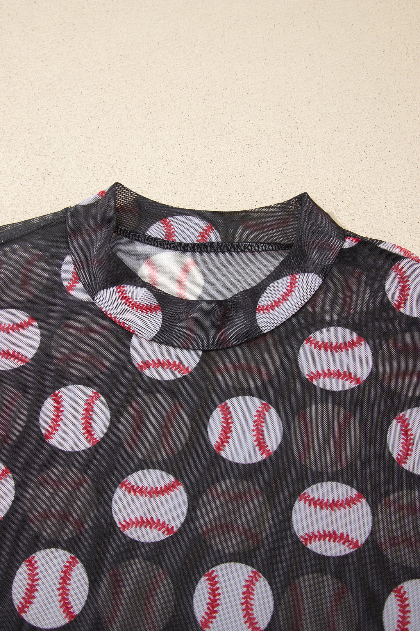 Football Print Mesh Mock Neck Game Day Long Sleeve Top