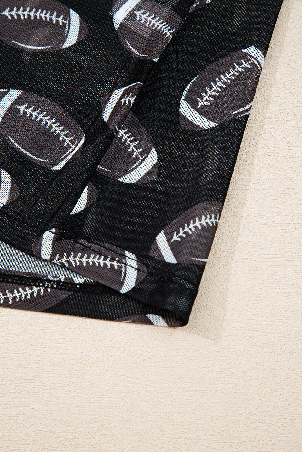 Football Print Mesh Mock Neck Game Day Long Sleeve Top