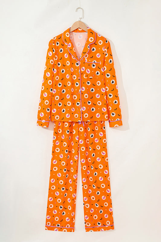 Women's Halloween Pumpkin Print Long Sleeve Pajama Set