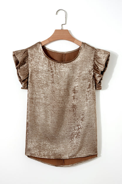 Silver Metallic Ruffle Shoulder Sleeveless Party Top