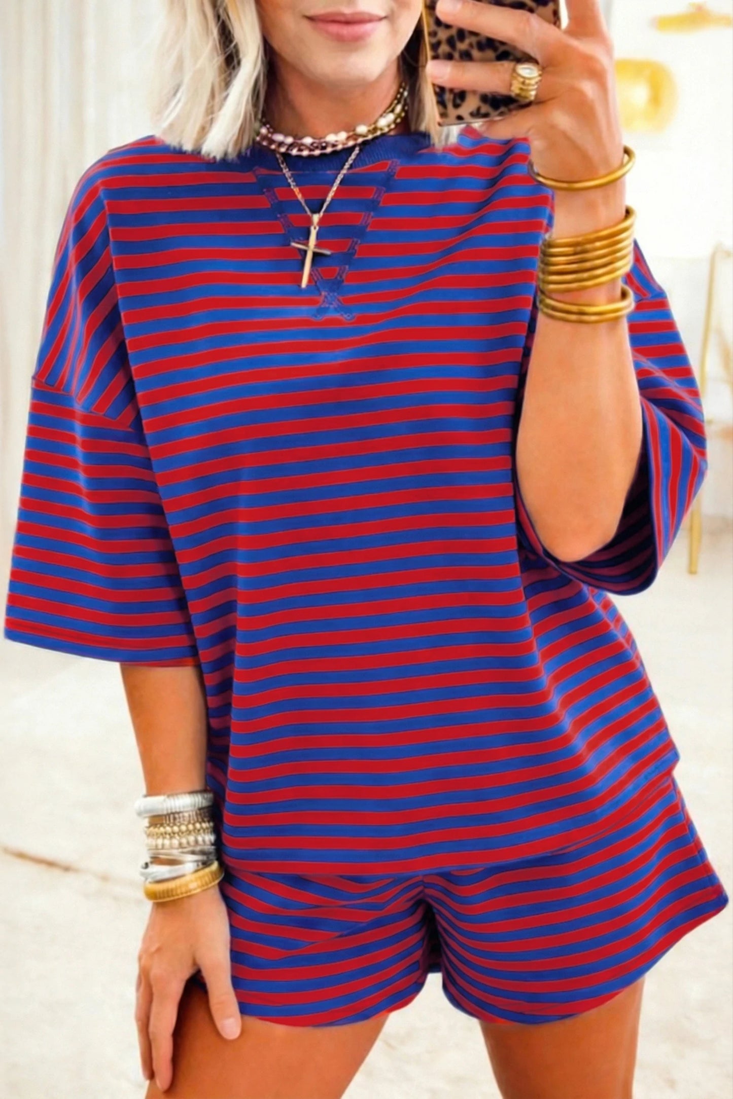 Striped Two Piece Set Women Loose Casual Lounge Outfit