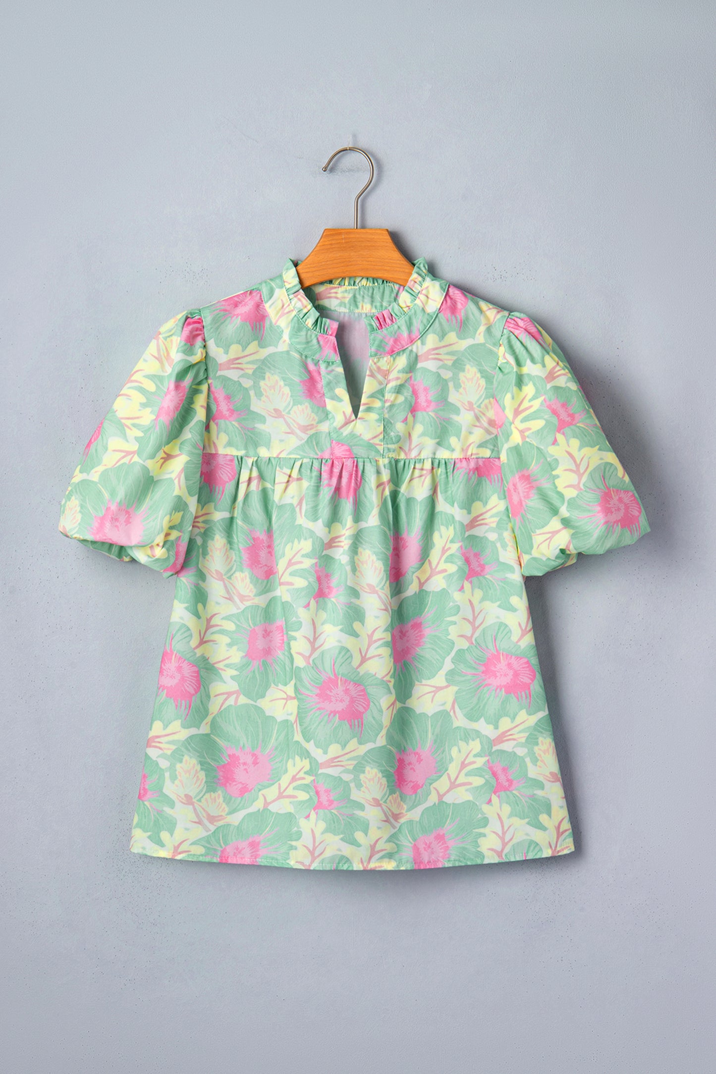 Floral Print Bubble Sleeve Loose Fit Summer Blouse