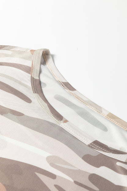 Plus Size Camo Mesh Long Sleeve Top Western Style