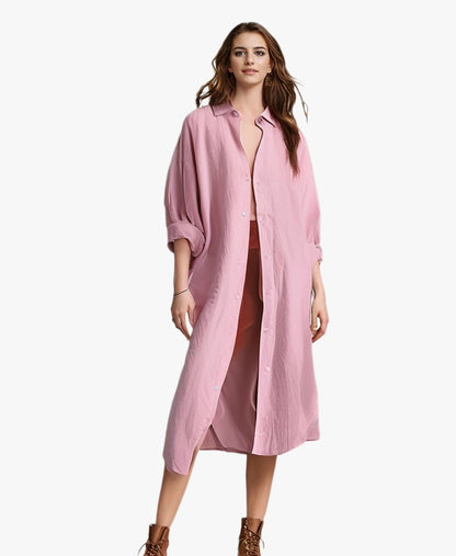 Women's Oversized Cotton Linen Button Down Tunic