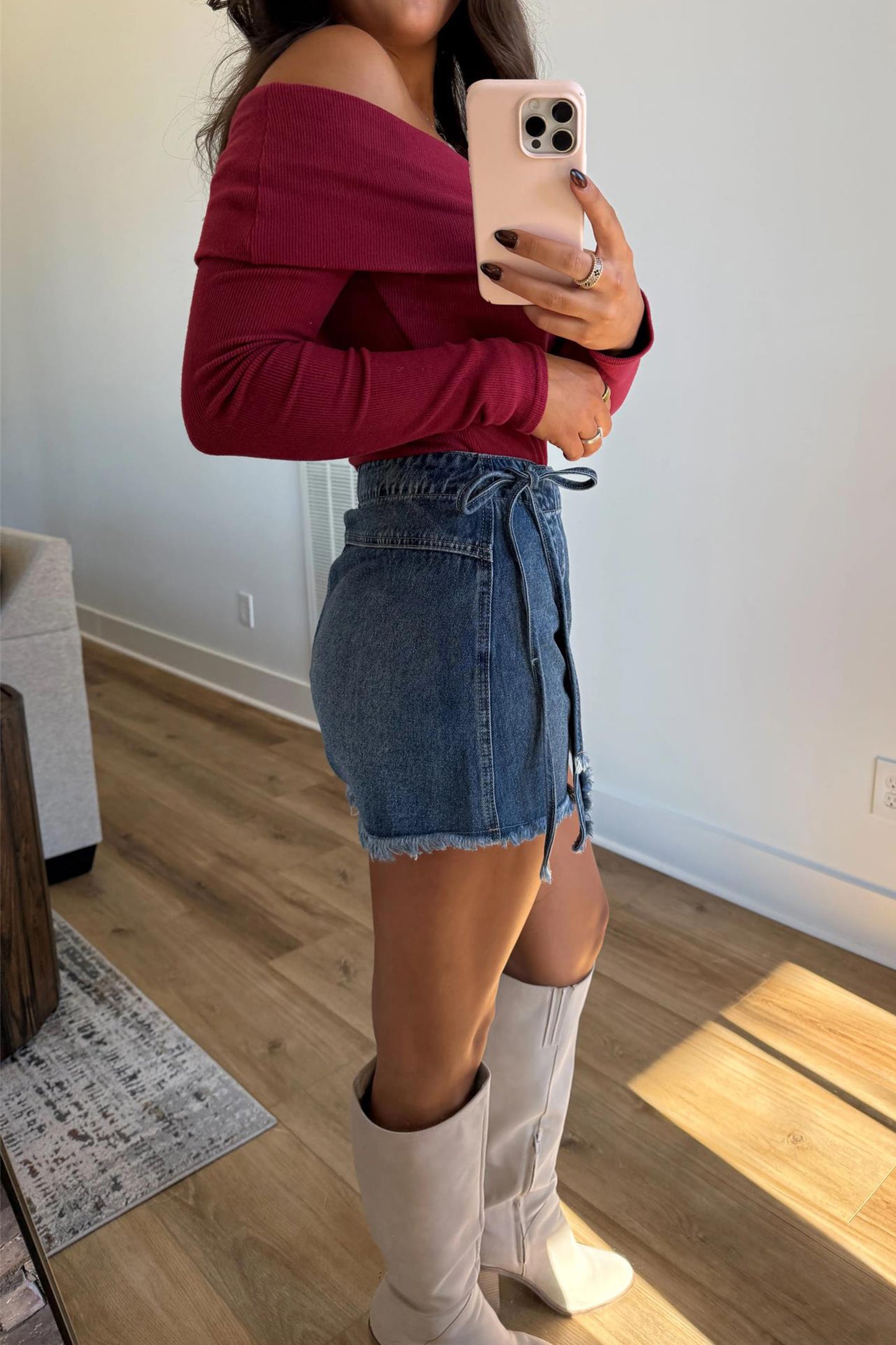 Denim Wrap Mini Skirt Women Tie Waist Casual Summer