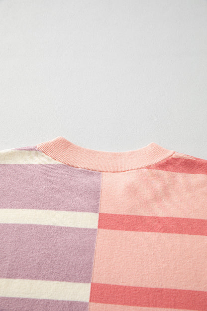 Neutral Colorblock Knit Sweater – Oversized Fit Pullover