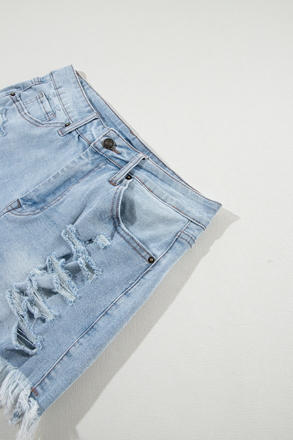 Light Wash High Waisted Distressed Denim Shorts
