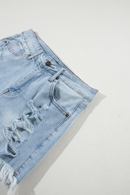 Light Wash High Waisted Distressed Denim Shorts