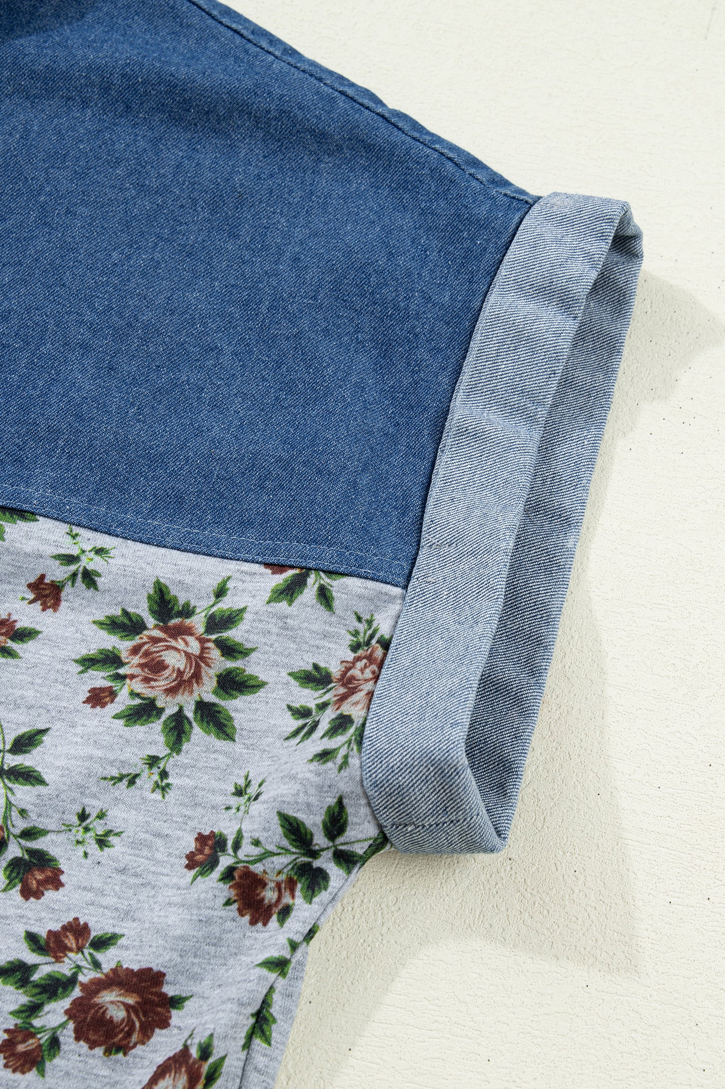 Floral Color Block Polo Henley Button Casual Top
