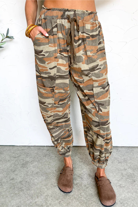 Camo Print Drawstring Elastic Waist Jogger Pants
