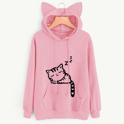 Womens Cat Ear Hoodie Oversized Graphic Pullover Sweatshirt