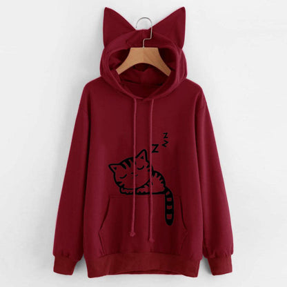 Womens Cat Ear Hoodie Oversized Graphic Pullover Sweatshirt