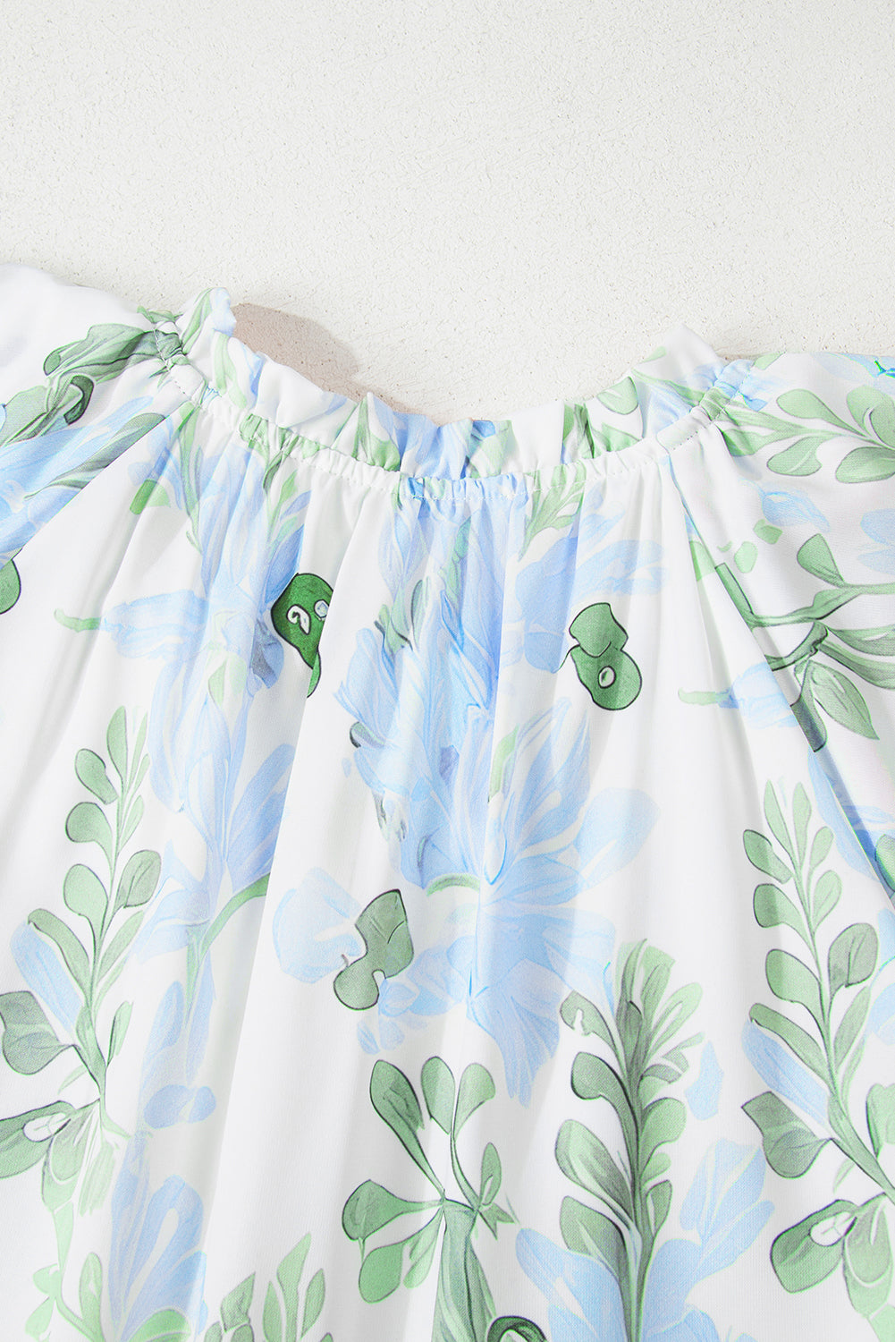 Sky Blue Floral Ruffle Sleeve Tie Neck Mini Dress