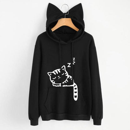 Womens Cat Ear Hoodie Oversized Graphic Pullover Sweatshirt
