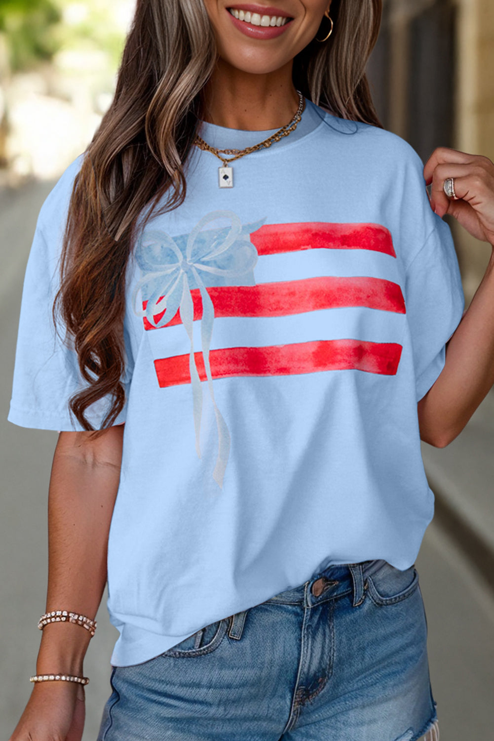 Blue Flag Bow Graphic Tee Flag Day Independence