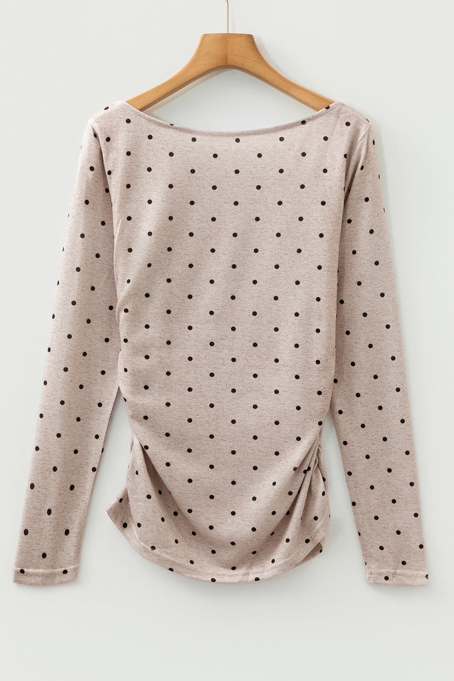 Dark Brown Polka Dot Boat Neck Long Sleeve Knit Top