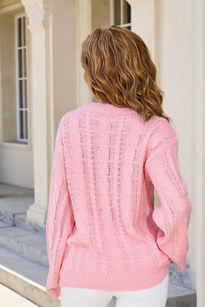 Cable Knit Pullover Sweater – Loose Fit Chunky Fall Knit