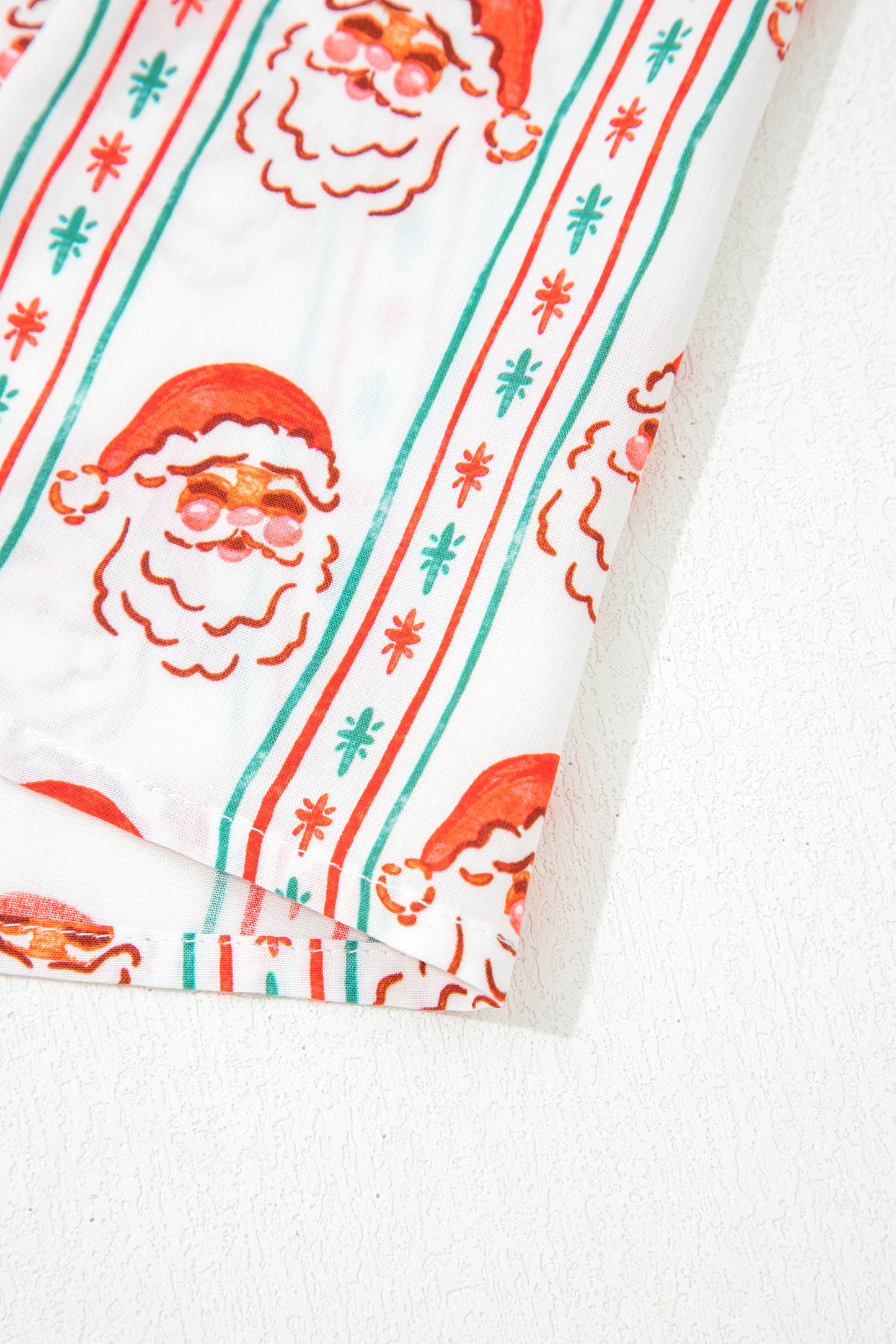 Santa Print Button Front Long Sleeve Christmas A Line Dress