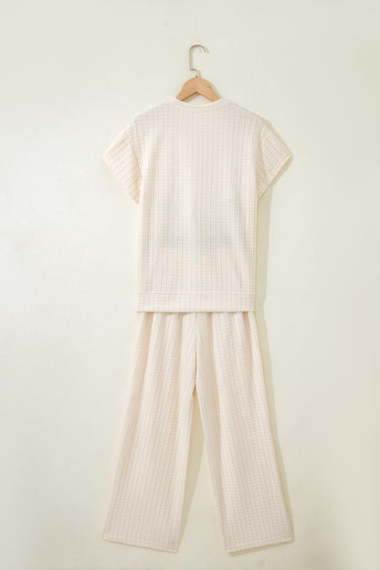 Textured Knit Set Loose Fit Lounge Top Wide Leg Pants