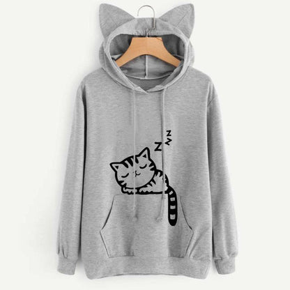 Womens Cat Ear Hoodie Oversized Graphic Pullover Sweatshirt