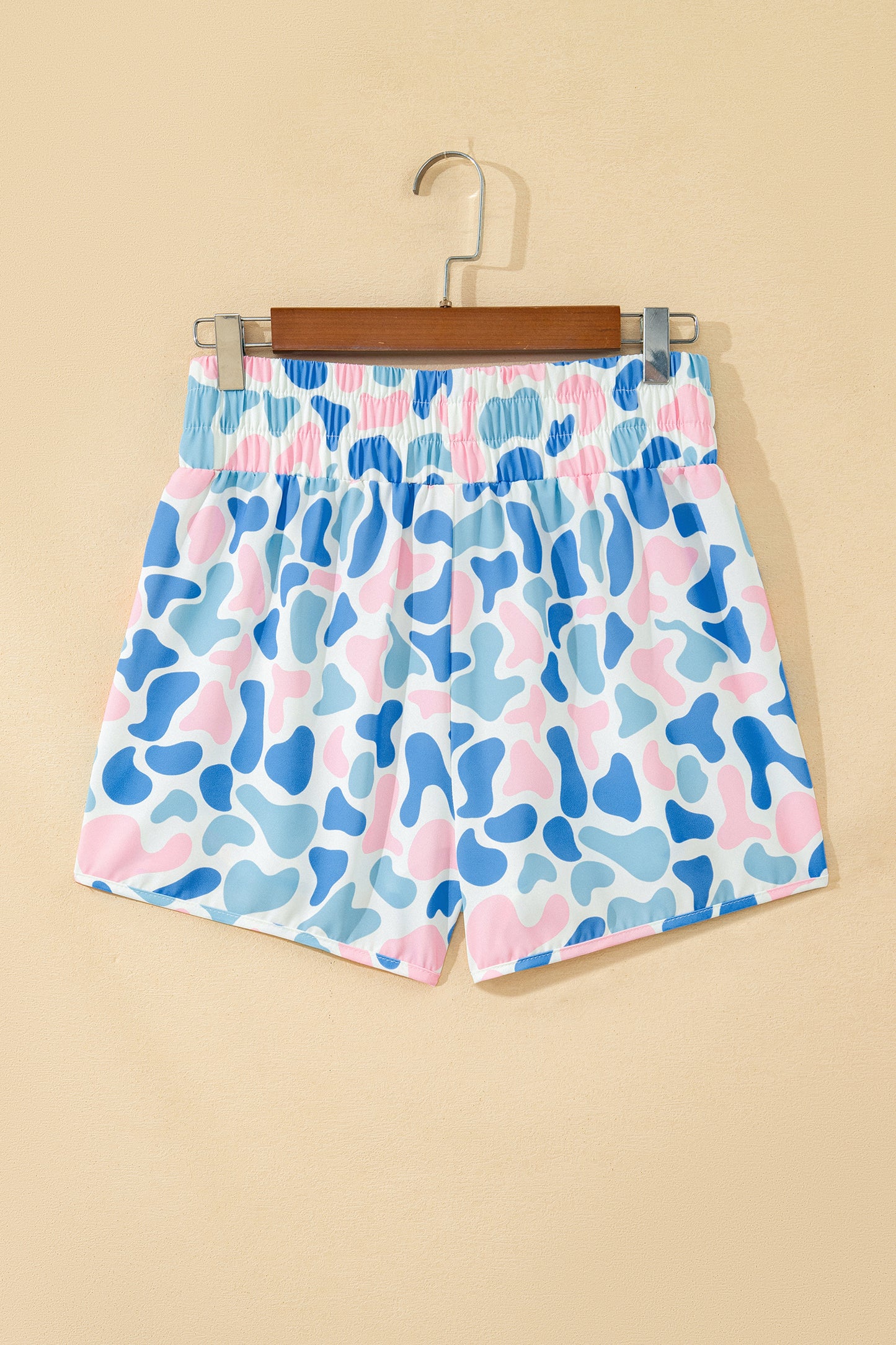 Sky Blue Western Camo Print High Waist Athleisure Shorts